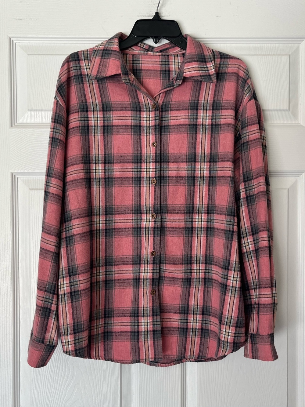 Pink Plaid Button Down Flannel Shirt